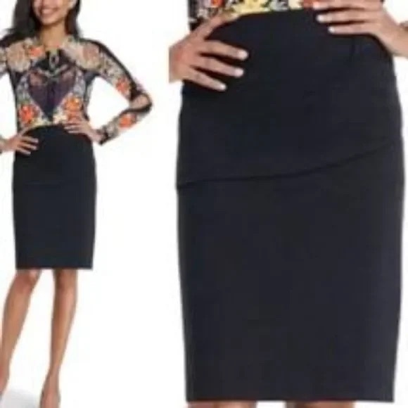 Cabi 3099 Black Overlay Pencil Skirt Size 6 - Picture 2 of 8